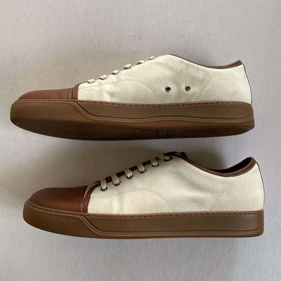 LANVIN Men’s Cream/Brown Lace Up Sneakers Size 11 - Picture 3 of 9